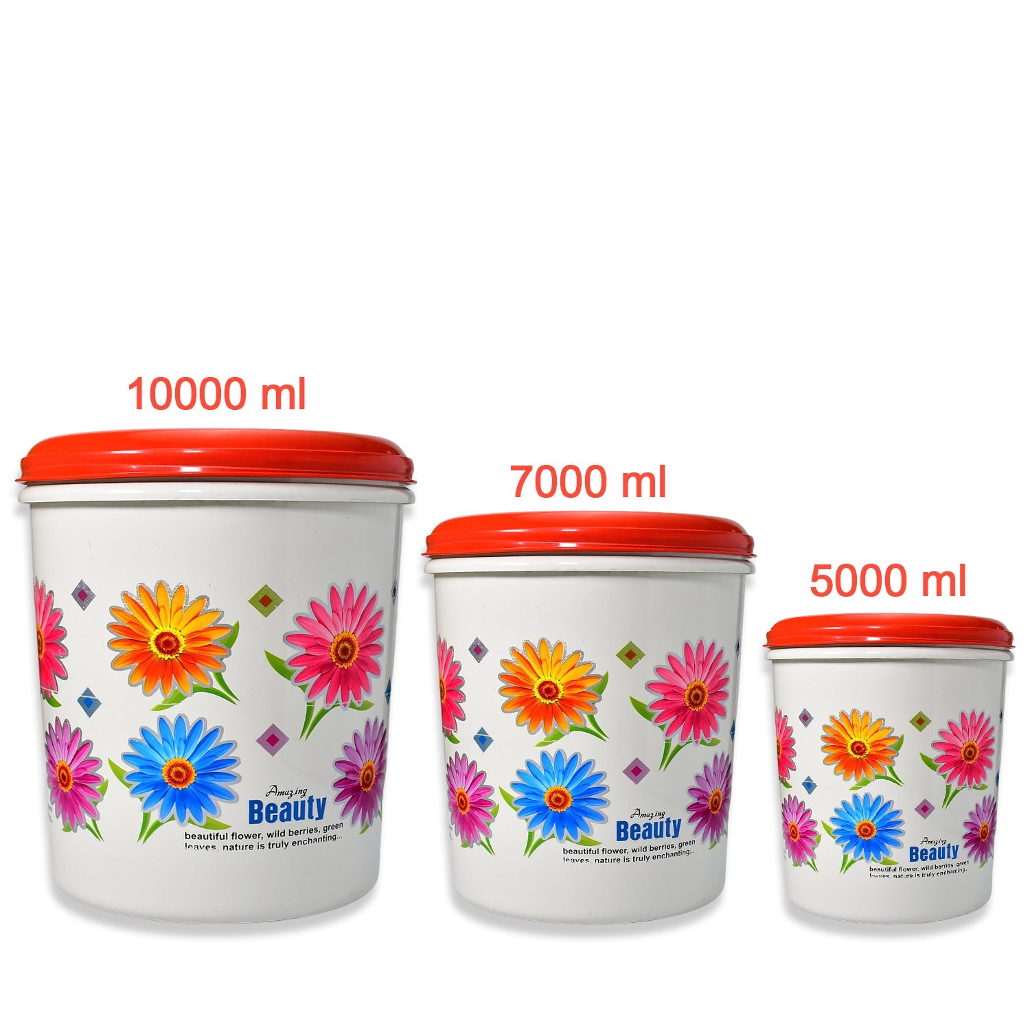 2062 Kitchen Airtight & Food Grade Plastic Floral Design Grocery Storage Container/Jar. Set of 3pcs - 5000ML, 7000ML, 10000ML DeoDap 2062 Kitchen Airtight & Food Grade Plastic Floral Design Grocery Storage Container/Jar. Set of 3pcs - 5000ML, 7000ML, 10000ML DeoDap
